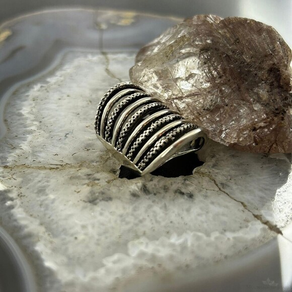 Sterling Silver Stripes Stacked Dome Modern Ring For Women, Taxco Mexico - Picture 3 of 10